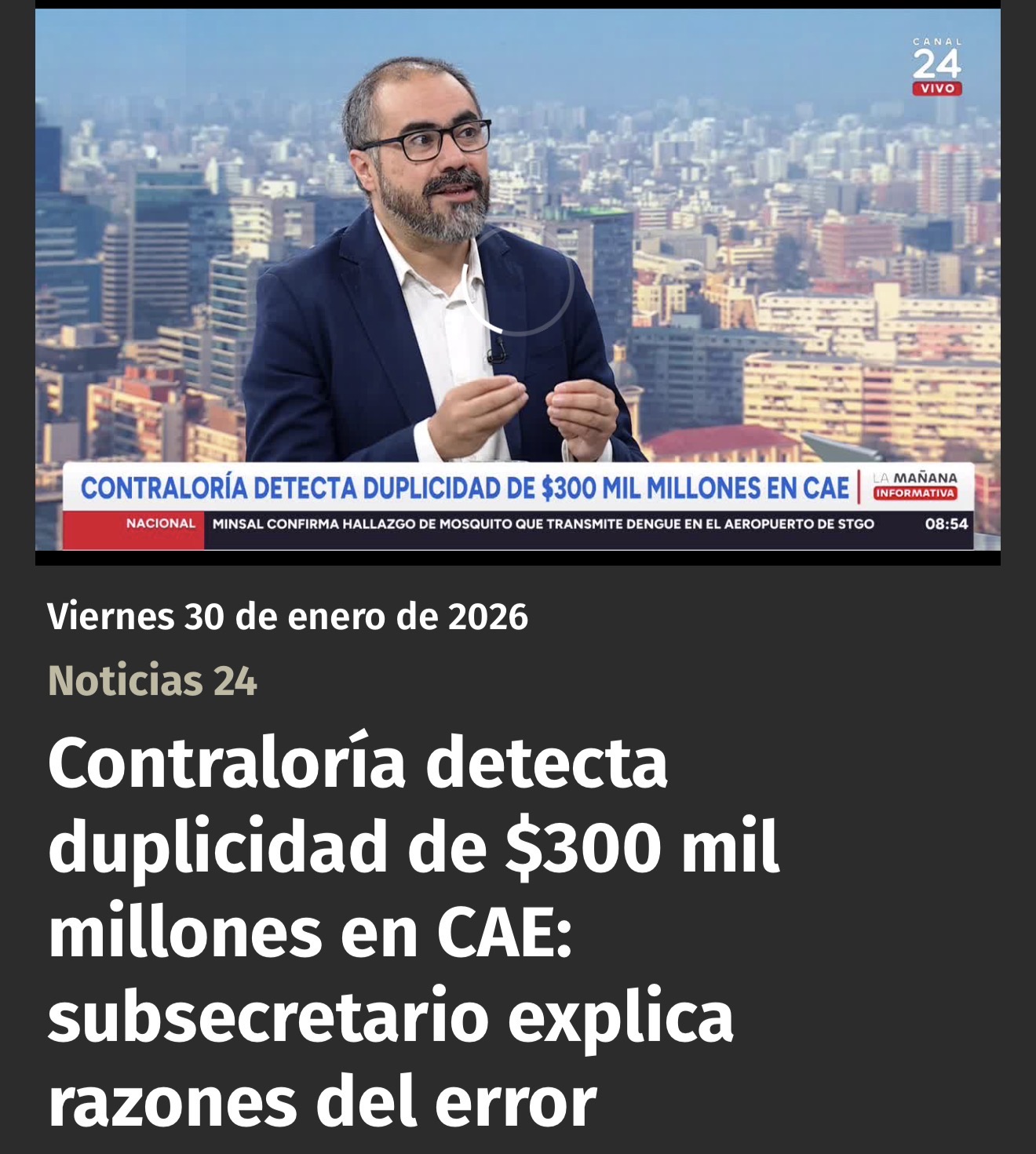 Cobertura televisiva sobre observaciones contables del CAE